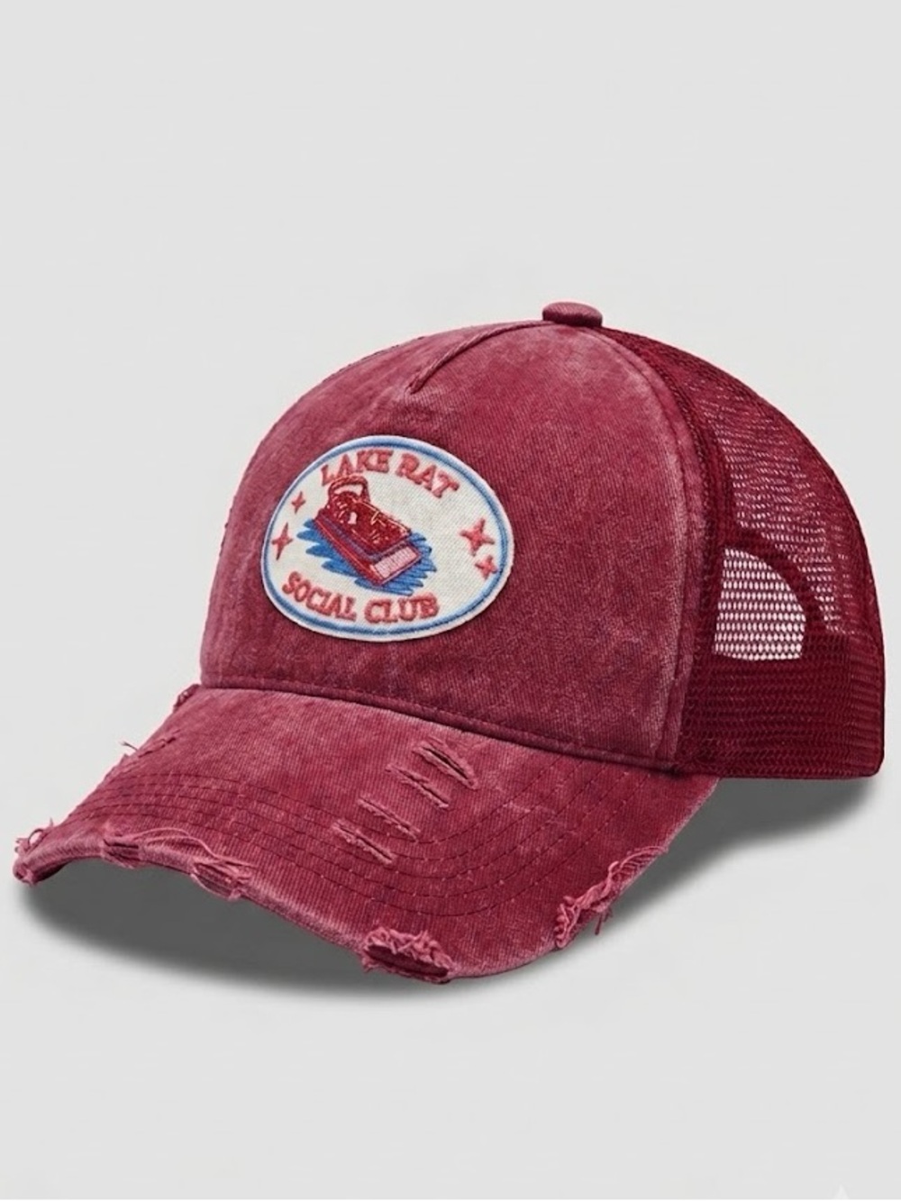 Lake Rat Social Club Distressed Burgundy Trucker Hat
